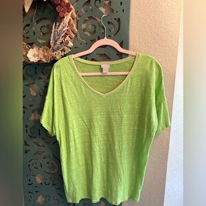 Chico's Bright Green V-Neck Short Sleeve Top